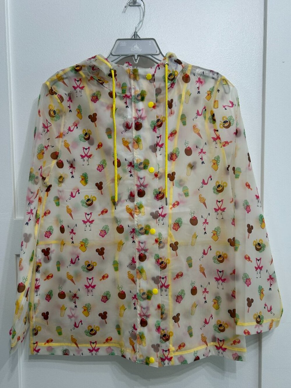 Disney Parks Mickey Treats & Flamingo Clear Rain Jacket Medium NWT